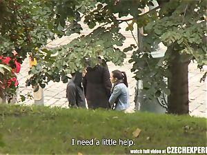 sex-positive Czech dame gargling strangers trunk in public